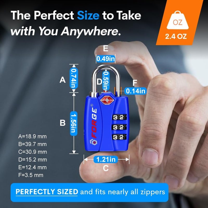 Forge TSA Luggage Combination Lock - Open Alert Indicator, Easy Read Dials, Alloy Body- Ideal for Travel, Lockers, Bags (Blue 4Pk) - Image 4